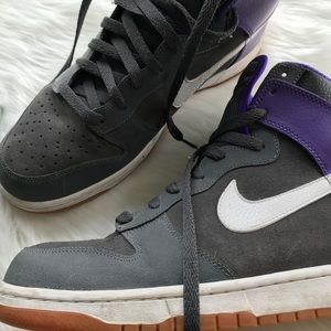 Nike Grey Suede High Tops Purple Trim EUC 10.5